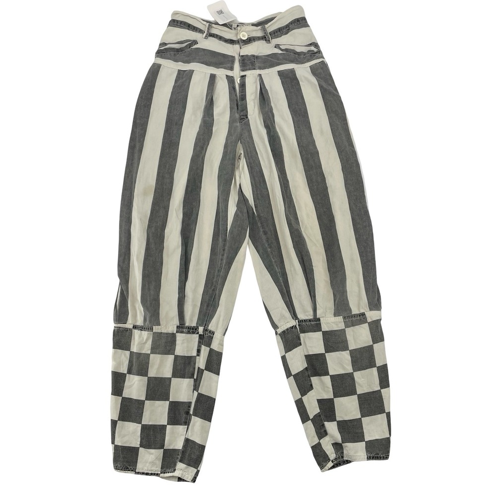 Michiko Koshino Womens Pants Striped Checkerboard Vintage 90s Cotton size10